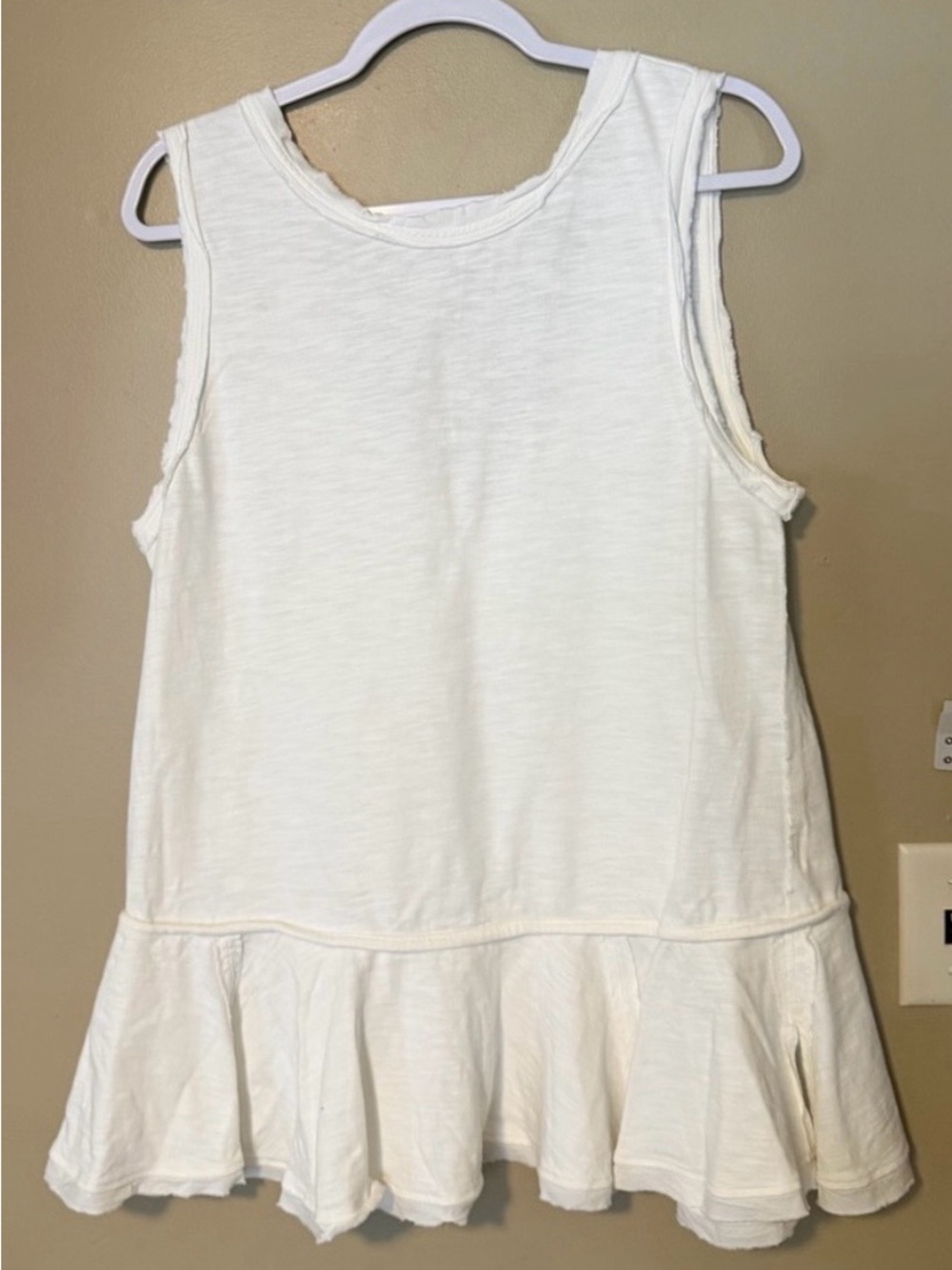 Free People Cream Ruffle Hem Tank Top